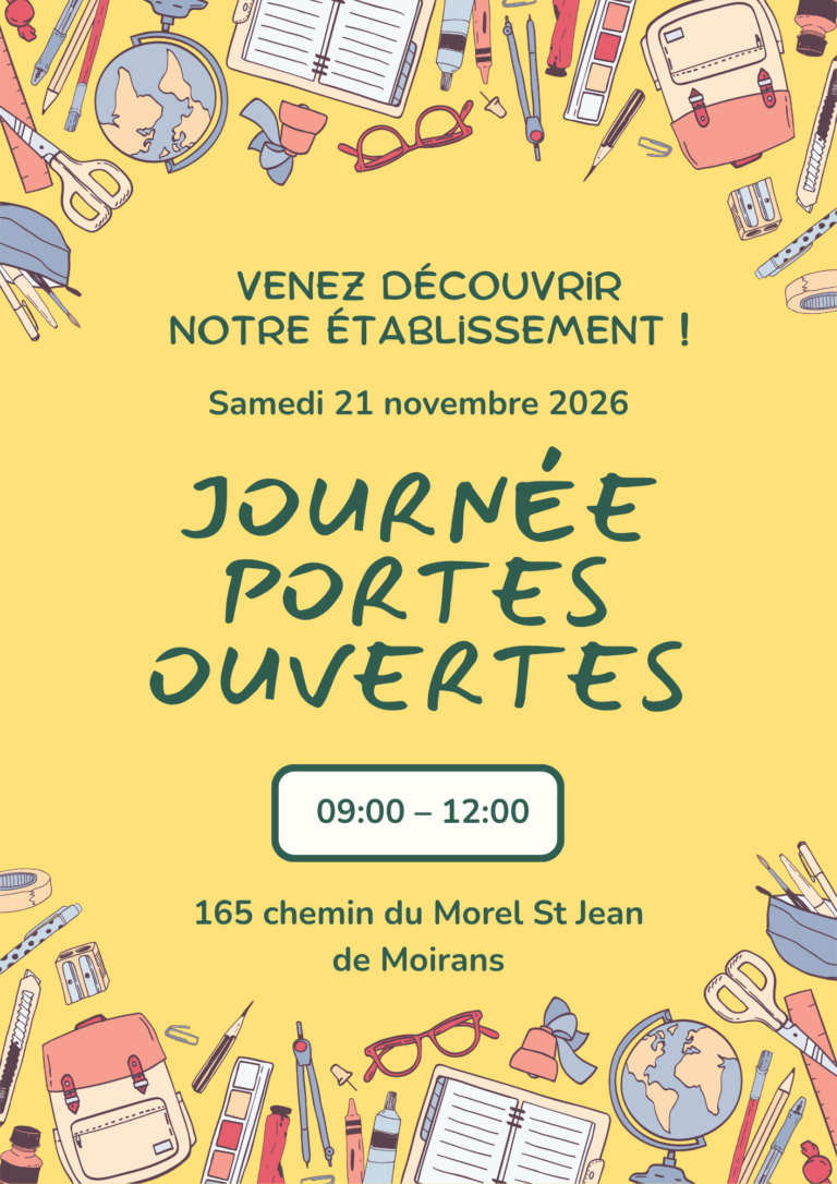 Jaune Vert et Rose Dessiné à la Main École Journée Portes Ouvertes A4 (1)