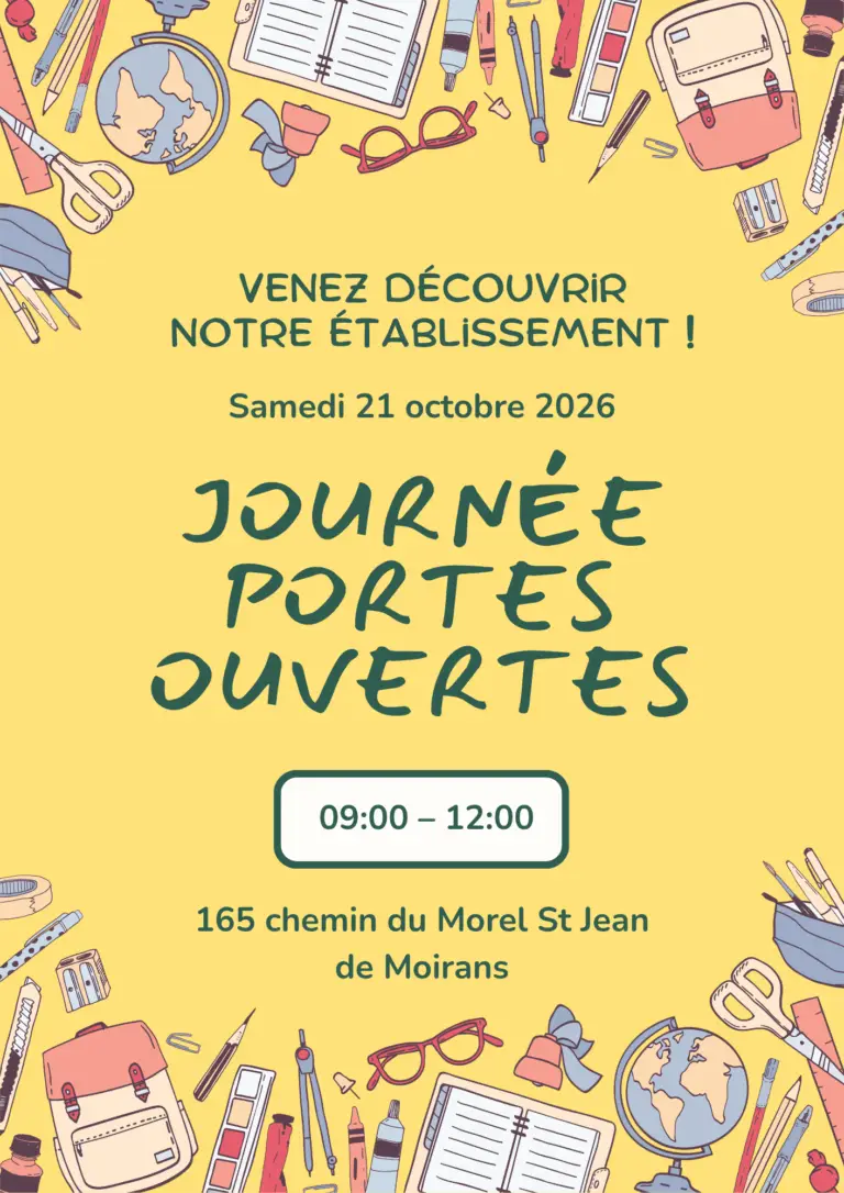 Jaune Vert et Rose Dessiné à la Main École Journée Portes Ouvertes A4